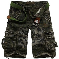 Mens Crosshatch Cargo Shorts Camo Combat Army Long Military Knee Length PantsNEW