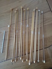Set of 10 Bamboo Knitting Needles, Various SIzes from 6mm & a metal crochet hook