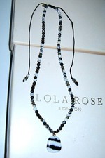 LOLA ROSE *ZEBRA JASPER* ADJUSTABLE OPAQUE BLACK + WHITE PENDANT NECKLACE QVC