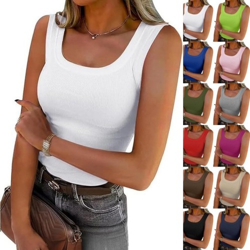 Ladies neck ribbed vest - u,