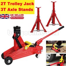 2 Ton Trolley Jack Stand Hydraulic Lift Car Van SUV Lifting + 2pc 3T Axle Stands