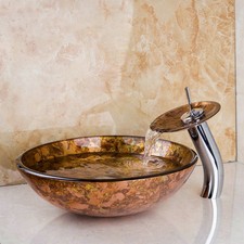 Colorful Bathroom Hand Painted Tempered Glass Vessel Sink & Mixer Water Taps Set