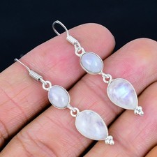 Rainbow Moonstone Gemstone Handmade Drop Dangle Earrings Jewelry Gift1.89"