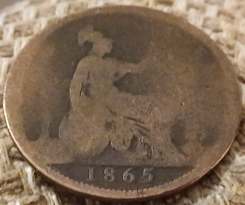 1865 victorian one - penny, coin