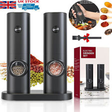 2PCS Electric Salt and Pepper Shaker Mill Grinder Automatic Coarseness with Base