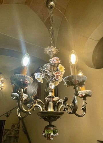Bronze and majolica chandelier