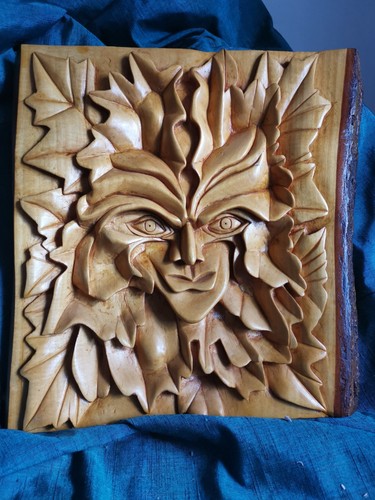 Hand carved green - green, plaque