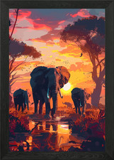 Elephants Sunset Savanna