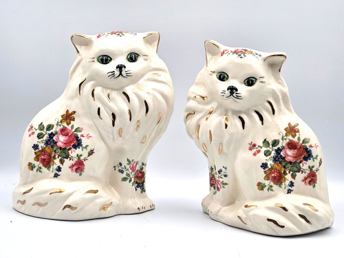 Pair white mantel cats - pair,