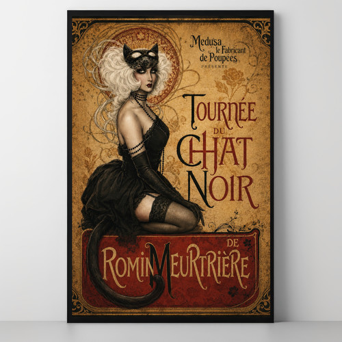 Vintage french cat woman art - french,