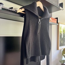 Arket Half-Zip Merino Black Roll-Neck Bib Vest Gilet XS/S