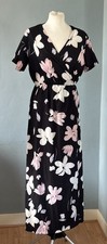 Black Floral Summer Dress Size M Wrap Style Short Sleeve