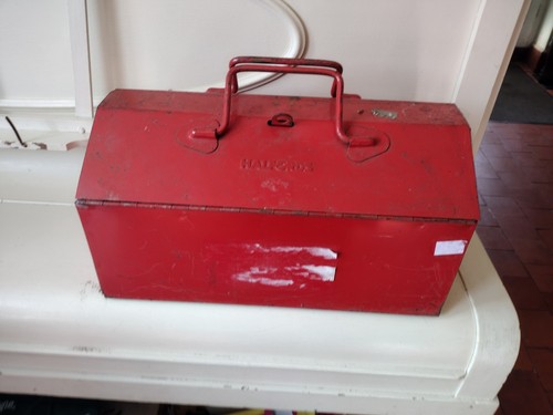 Vintage halfords red metal box - halfords,
