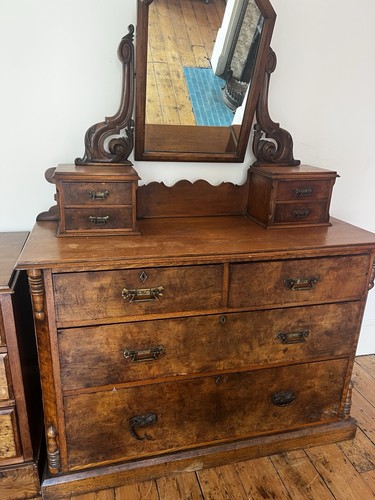 Antique burr walnut dressing - antique,