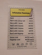 Primark Monopoly Spare Property Card Title Deed Inflatable  Flamingo