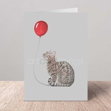 Bengal Cat Birthday or Greeting Card | Watercolour | Feline