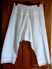 Antique Victorian White Cotton Bloomers With Pin Tucks & Broidery Anglaise Trim