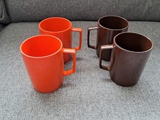 1970s Vintage Brown and Orange Camping Mugs. Melaware Melamine Cups. Retro Set