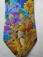 LEONARD PURE SILK TIE FLORAL DESIGN 68434 MULTICOLOURED MADE IN PARIS