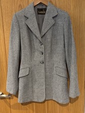 Vintage Caldene Ladies Grey/Blue Wool Tweed Jacket Country Equestrian Size 36” 