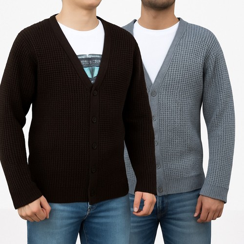 Mens waffle knit cardigan - knit,
