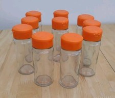 GLASS STORAGE/SPICE JARS WITH ORANGE LIDS X 10
