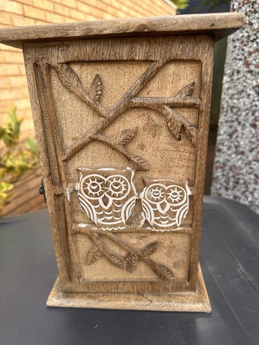 Wood brown owl key cabinet - brown,