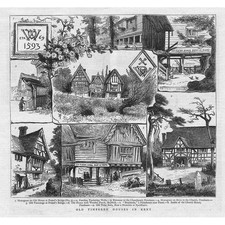 KENT Old Timbered Houses - Antique Print 1883