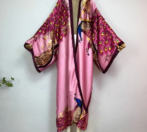 Pink peacock kimono - kimono, batwing