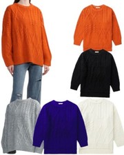 Ladies Long Sleeve Chunky Cable Knitted Crew Neck Winter Sweater Jumper 35-14