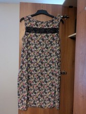 Next Ladies Multicoloured Floral Sleeveless Linen Knee Length Dress Size 12 UK