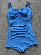 Women's Classic One Piece Swimsuit Boy Leg Padded Adjustable Strap Blue Medium