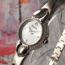 Bulova Watch Ladies Quartz Silver Dial Crystal Heart Steel 20mm Case