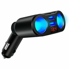 DC 12V LED 2 Way car Cigarette Lighter Socket Splitter Dual USB Charger Adapter