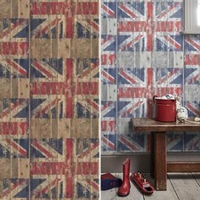 Galerie Distressed Wood Effect Union Jack Wallpaper Paste The Wall Stylish