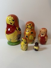 Vintage 5-Piece Winnie the Pooh Russian Nesting Dolls – Hand Painted Matryoshka