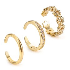 3Pcs Toe Rings Set for Women Non Tarnish, Gold Filled No Fading Adjustable 3 Sty