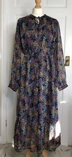 Autonomy Long Lined Floral Chiffon Dress with Lurex Stripes - Size M
