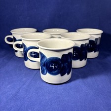 Set 6 Vtg 1960s Arabia Finland ANEMONE BLUE Coffee Mugs Signed Ulla Procope EUC