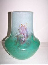 Large Monart Turquoise Light Blue Glass Vase with Lilac Swirls & Gold Aventurine