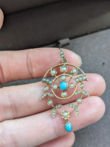 Edwardian 9ct gold - , turquoise