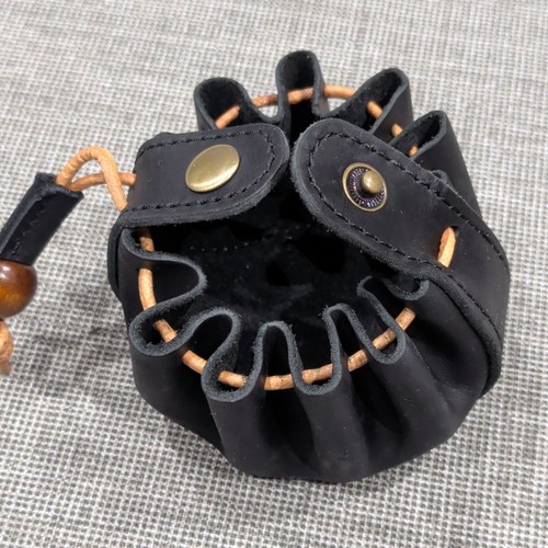 Black leather drawstring - drawstring, solid