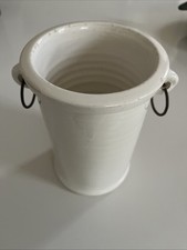 Pottery Barn Wine Cooler. Ceramic. White With Metal Hoops.