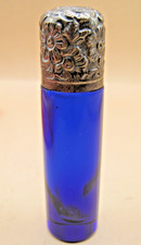 Antique Victorian Scent Perfume Bottle With Cobalt Blue Glass