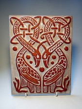 Crochendy Studio Pottery Wales Celtic Morbius Cranes Ceramic Wall Plaque