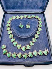 Vintage Malcolm Gray Ortak 925 Silver/Enamel Ivy Necklace, Bracelet and Earrings