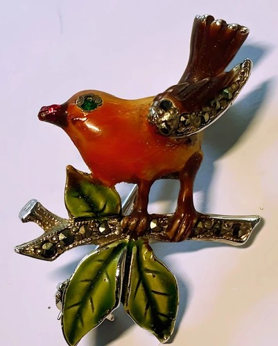 Vintage enamelled robin bird - vintage,