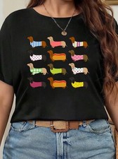 NEW in BAG black size 18 / XL DACHSHUND print T shirt top Stunning sausage dog