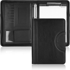 A4 Zipped Conference Folder Business Portfolio Faux Leather Document Case Bag