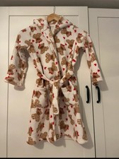 Girls Dressing Gown Age 6-7 Teddy Bear Print  With Character Hood
